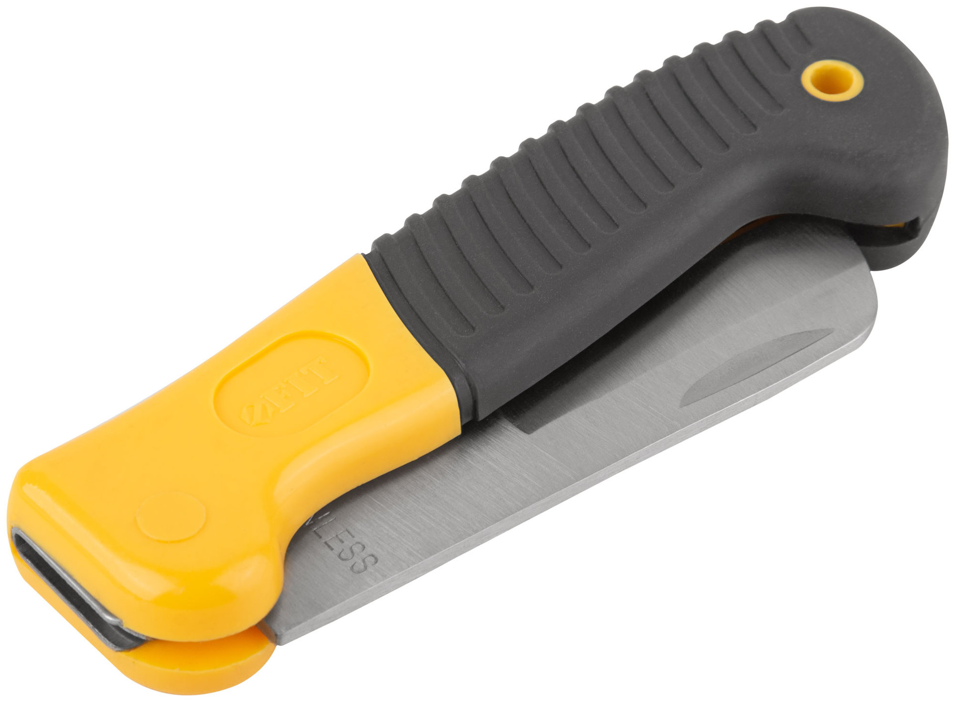 Нож электрика складной нержавеющий Профи, прямое лезвие 80 мм, прорезиненная ручка (10526)