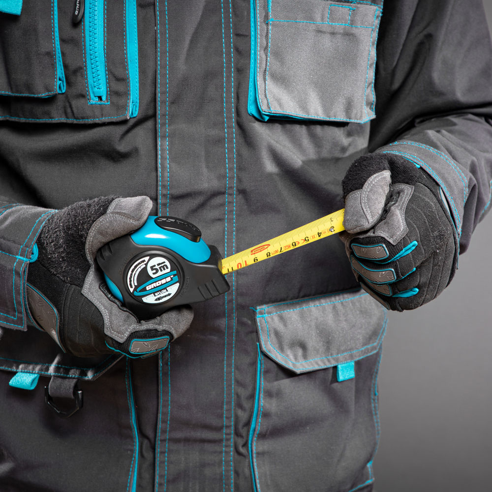 Рулетка Schlagfest,5 м x 25 мм,магнитный обрезиненный зацеп,двусторонняя шкала,Нейлоновое покрытие,автоматическая фиксация Gross