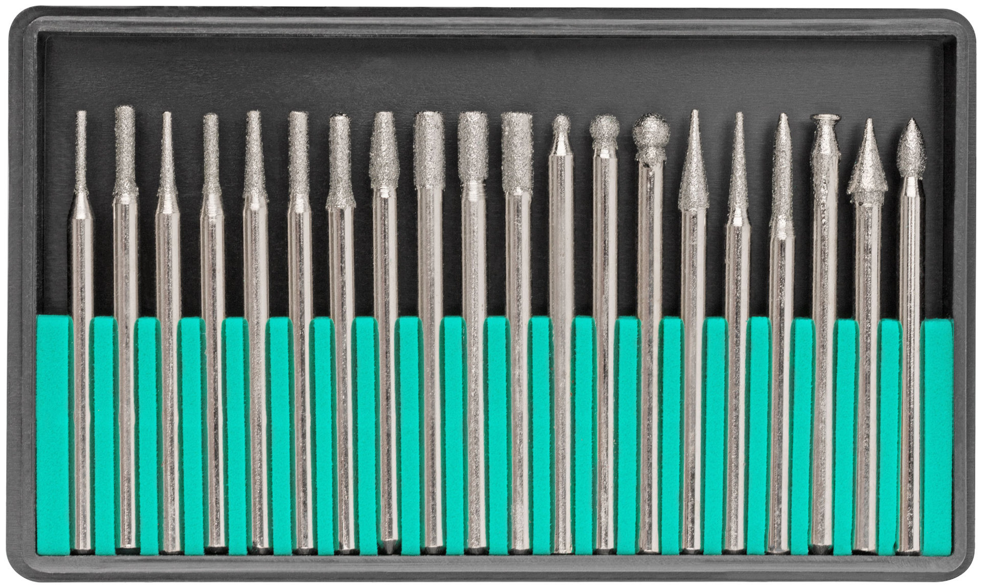 Шарошки, усиленная сталь с алмазным напылением, штифт диам. 3 мм, 20 шт. (36485)