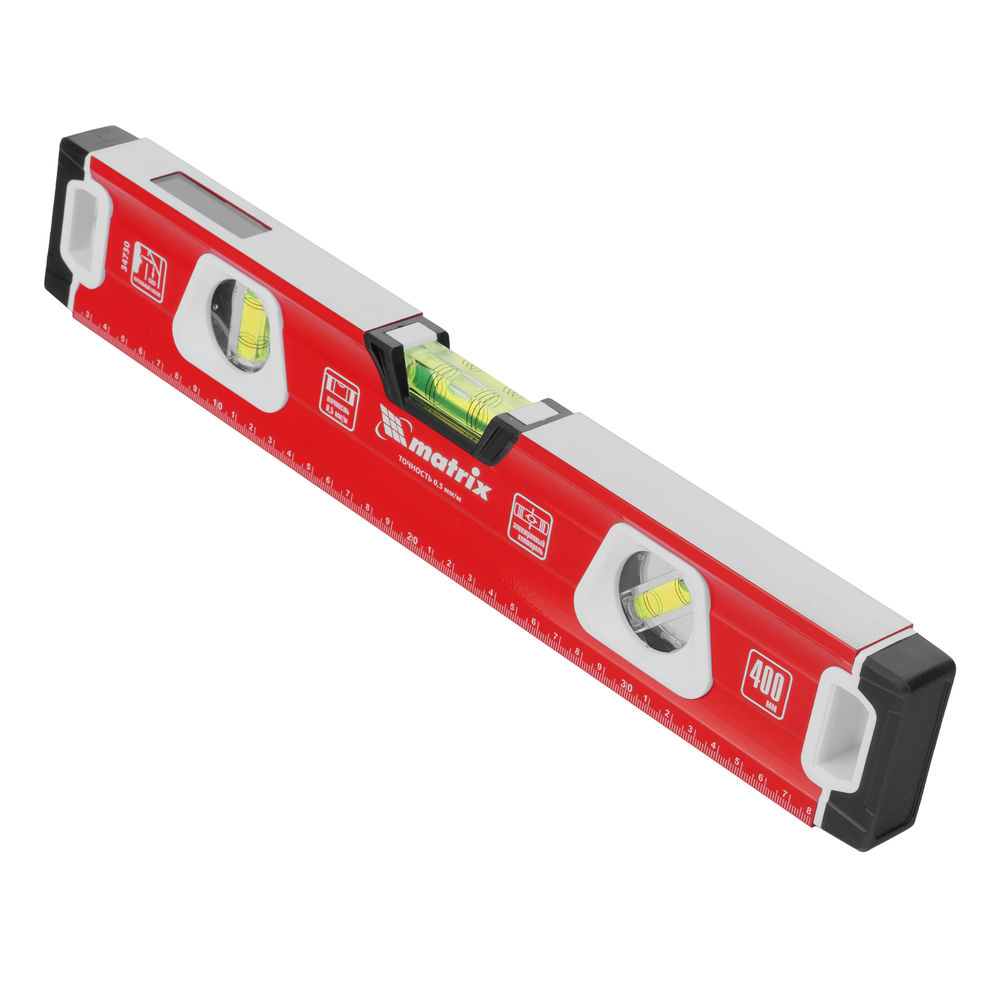 Уровень алюминиевый, магнит, фрезерованный, 3 глазка (1 зеркальный) 400 мм Matrix (34730)