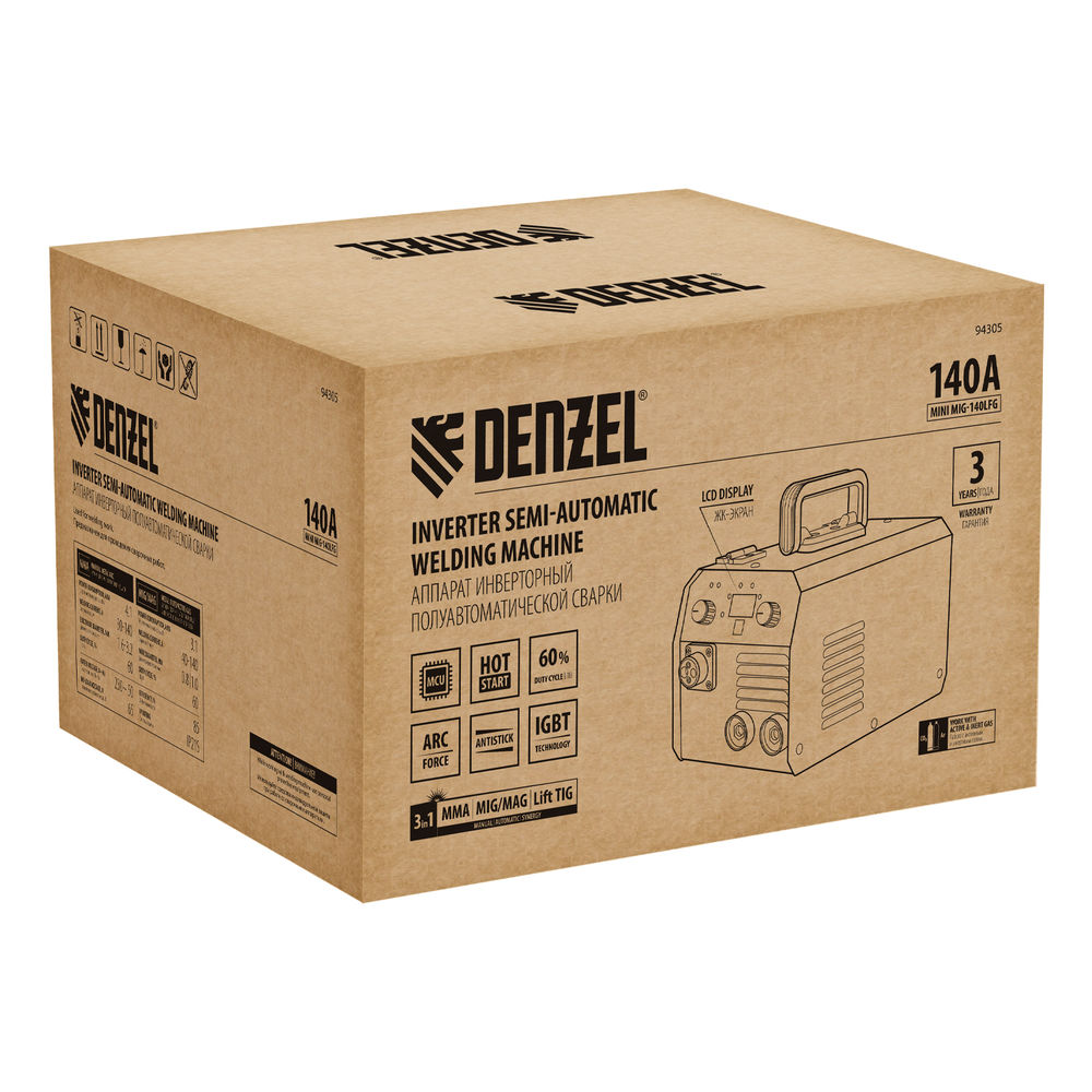 Аппарат инвертор. полуавтомат. сварки Mini MIG-140LFG, 140 А, ПВ 60%// Denzel (94305)
