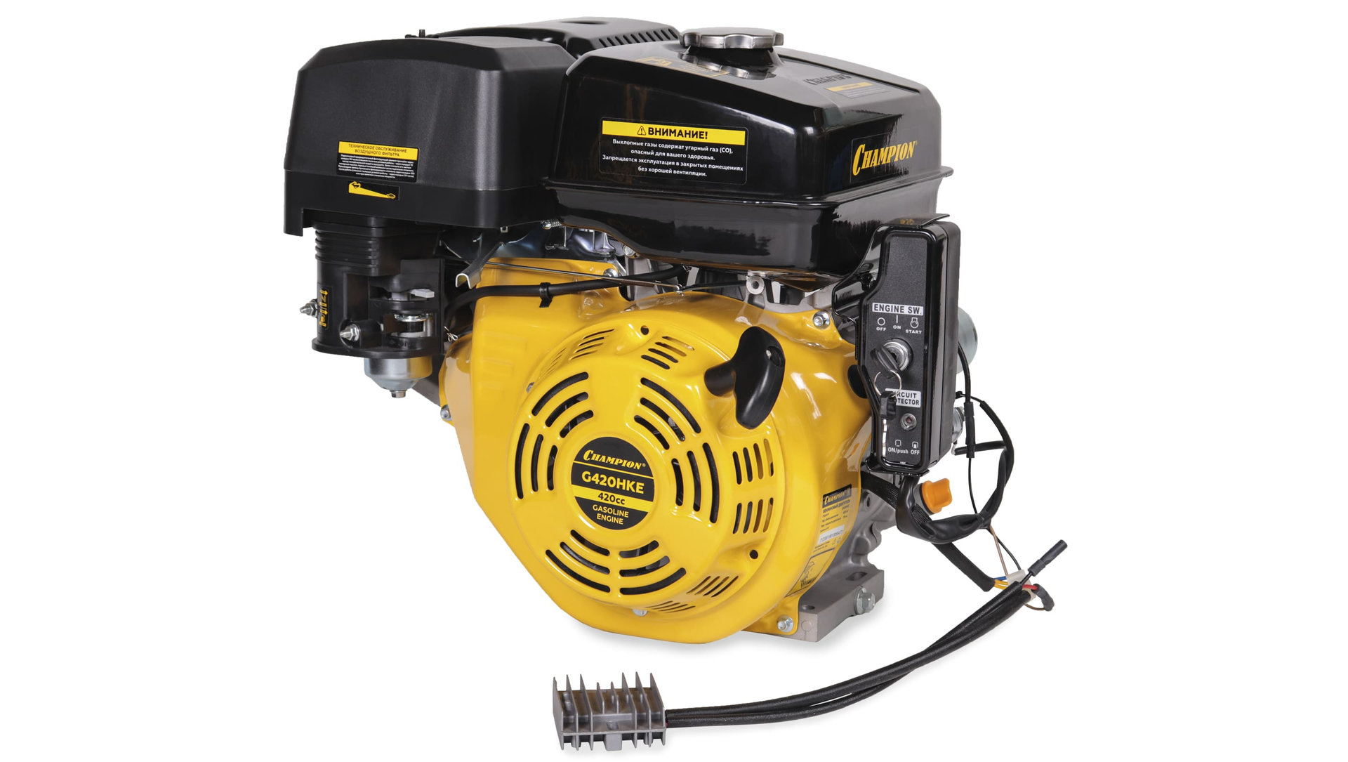 Двигатель 15лс/11кВт 420см? 25мм 34кг шпонка эл.стартер выход 12В/80Вт CHAMPION G420HKE
