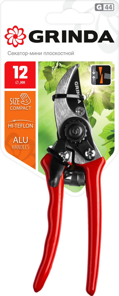 Плоскостной мини-секатор G-44, 152 мм, закаленные лезвия, тефлоновое покрытие, алюминиевые рукоятки, виниловое покрытие GRINDA 8-423000_z02