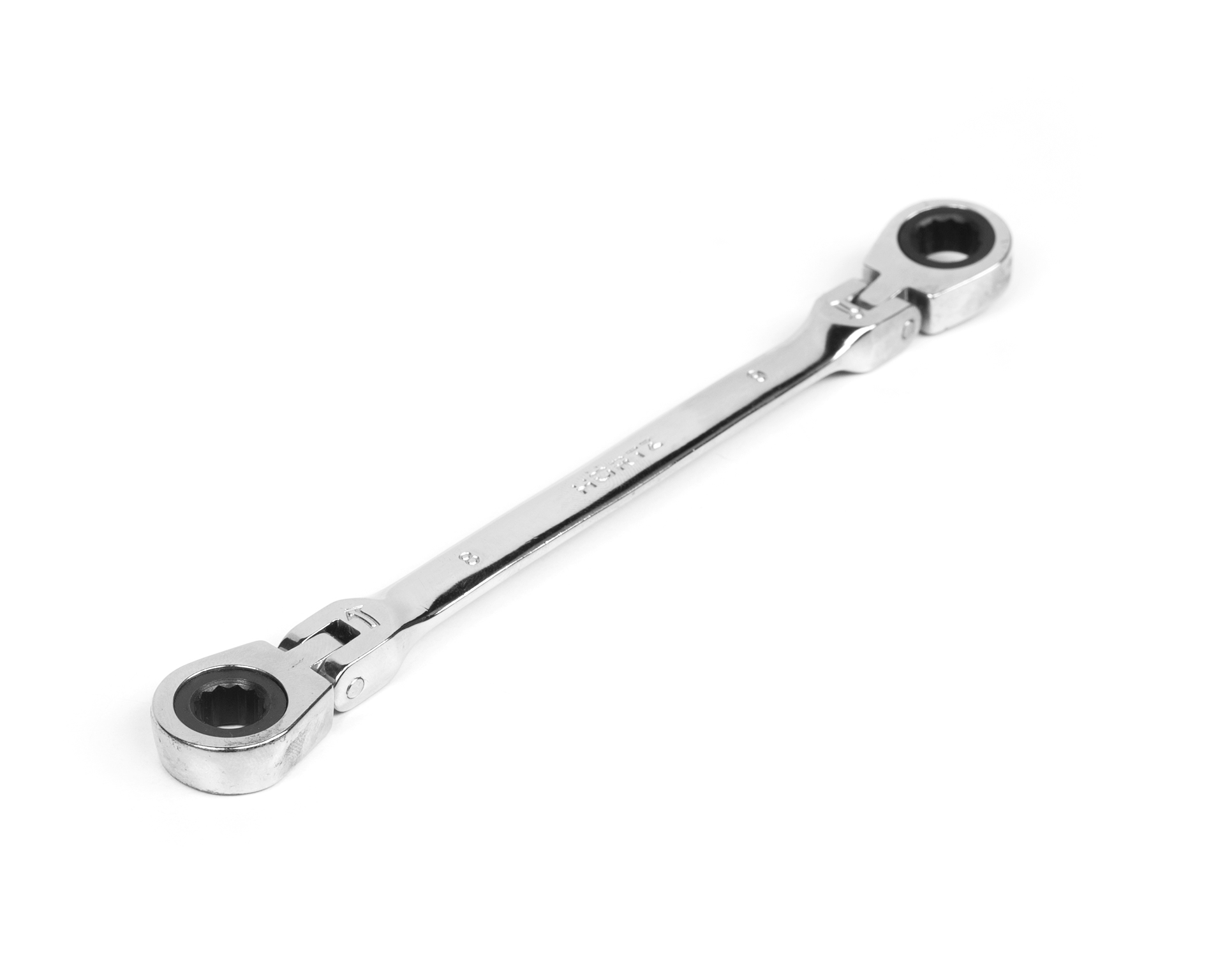 Ключ накидной двусторонний 8х9 мм трещоточный шарнирный хром HORTZ