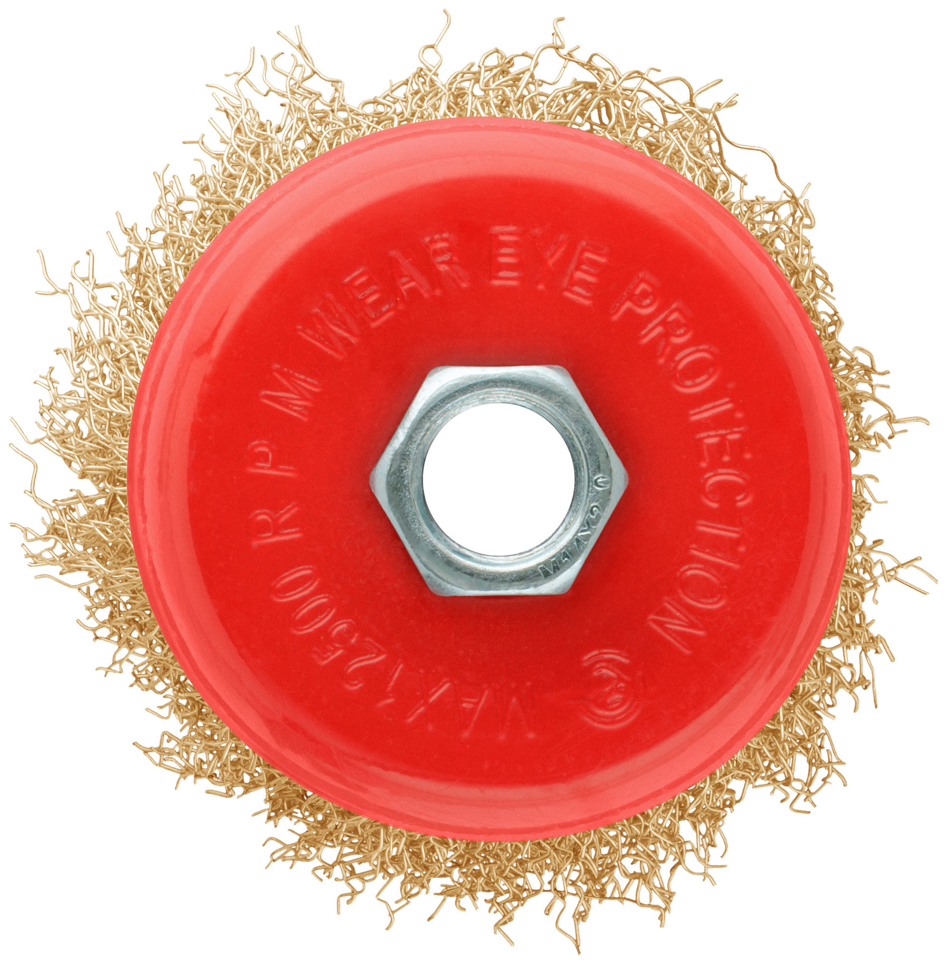 Корщетка-чашка, гайка М14, стальная латунированная волнистая проволока 75 мм, блистер (39092)