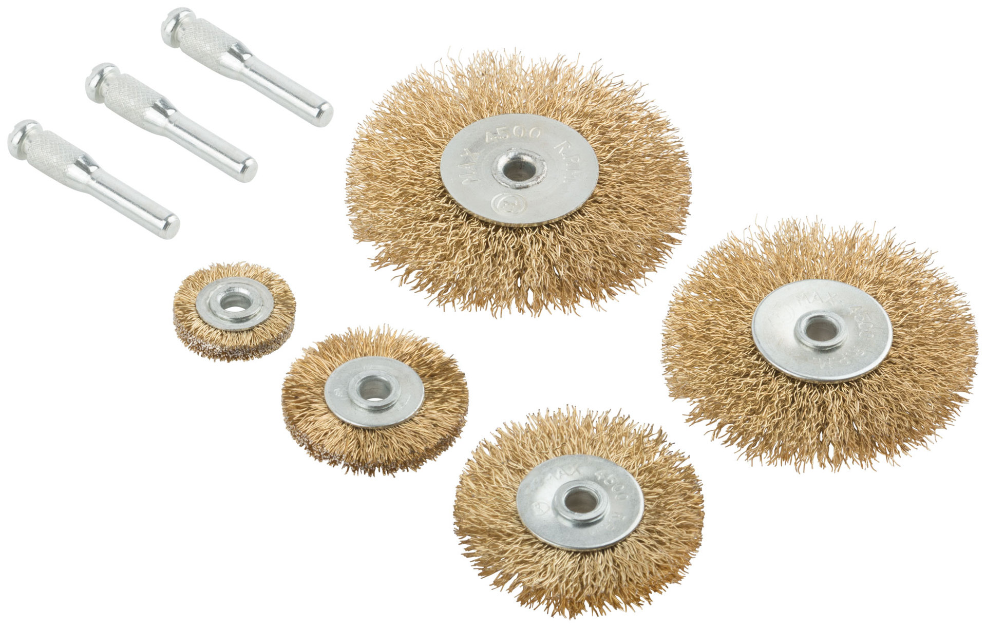 Корщетки со штифтом, набор 5 шт. (колеса 25 / 38 / 50 / 63 / 75 мм) (38570М)