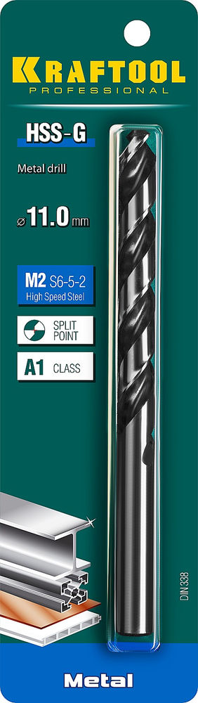 Сверло по металлу 11.0 х 142 мм сталь P6M5 HSS-G KRAFTOOL 29651-11