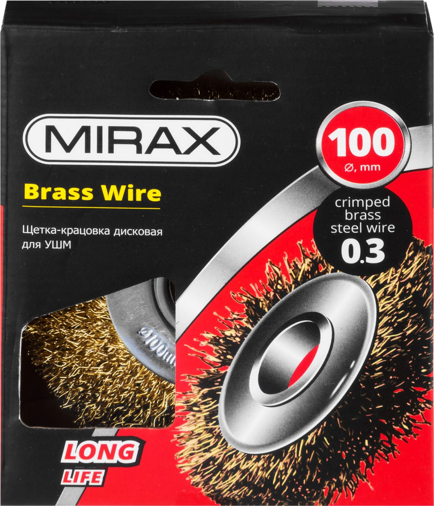 Щетка дисковая для УШМ 100 мм, витая стальная латунированная проволока 0.3 мм MIRAX 35141-100