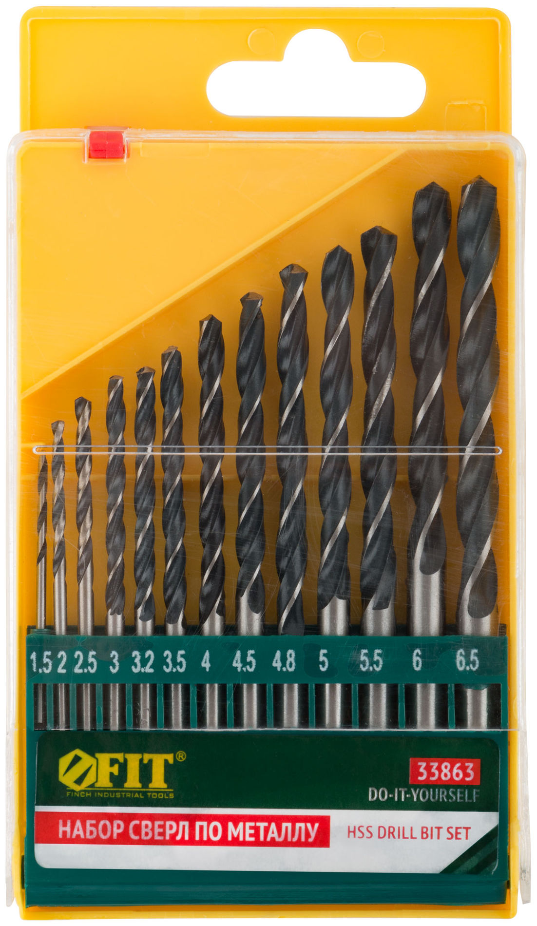 Набор сверл по металлу HSS черненых, 13 шт. (1,5-2-2,5-3-3,2-3,5-4-4,5-4,8-5-5,5-6-6,5 мм) (33863)