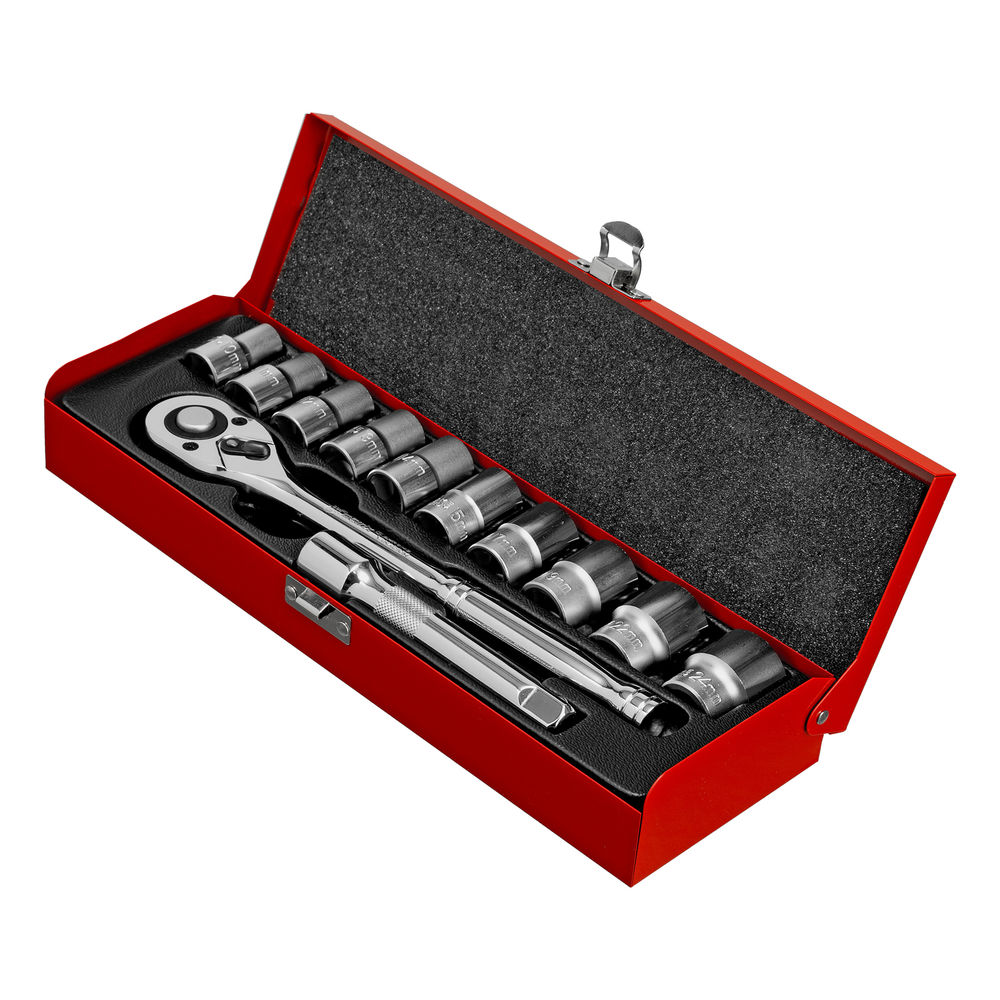 Набор торцевых головок, 1/2, головки 10 - 24 мм, с трещот. ключом, 12 предметов Matrix