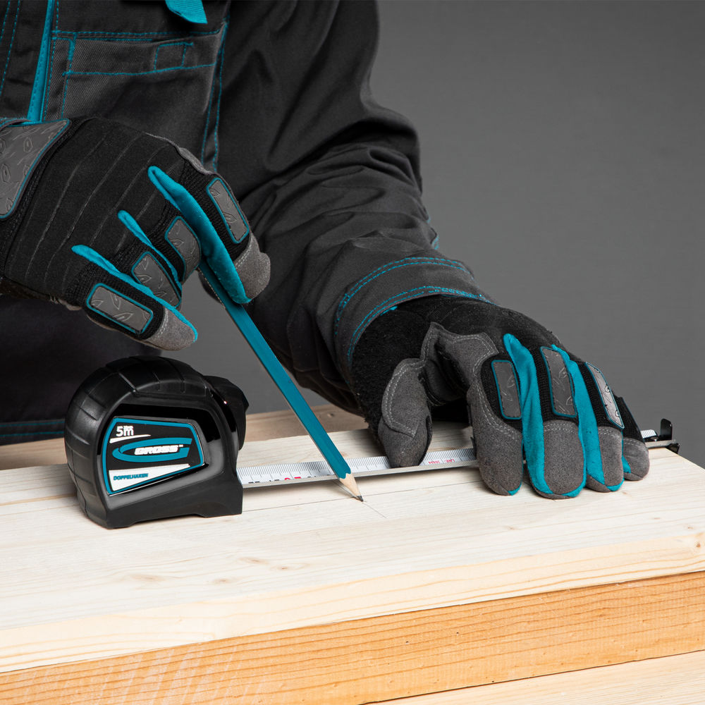 Рулетка Doppelhaken,5 м x 25 мм,двухсторонний зацеп,Нейлон,двусторонняя шкала,автоматическая фиксация Gross