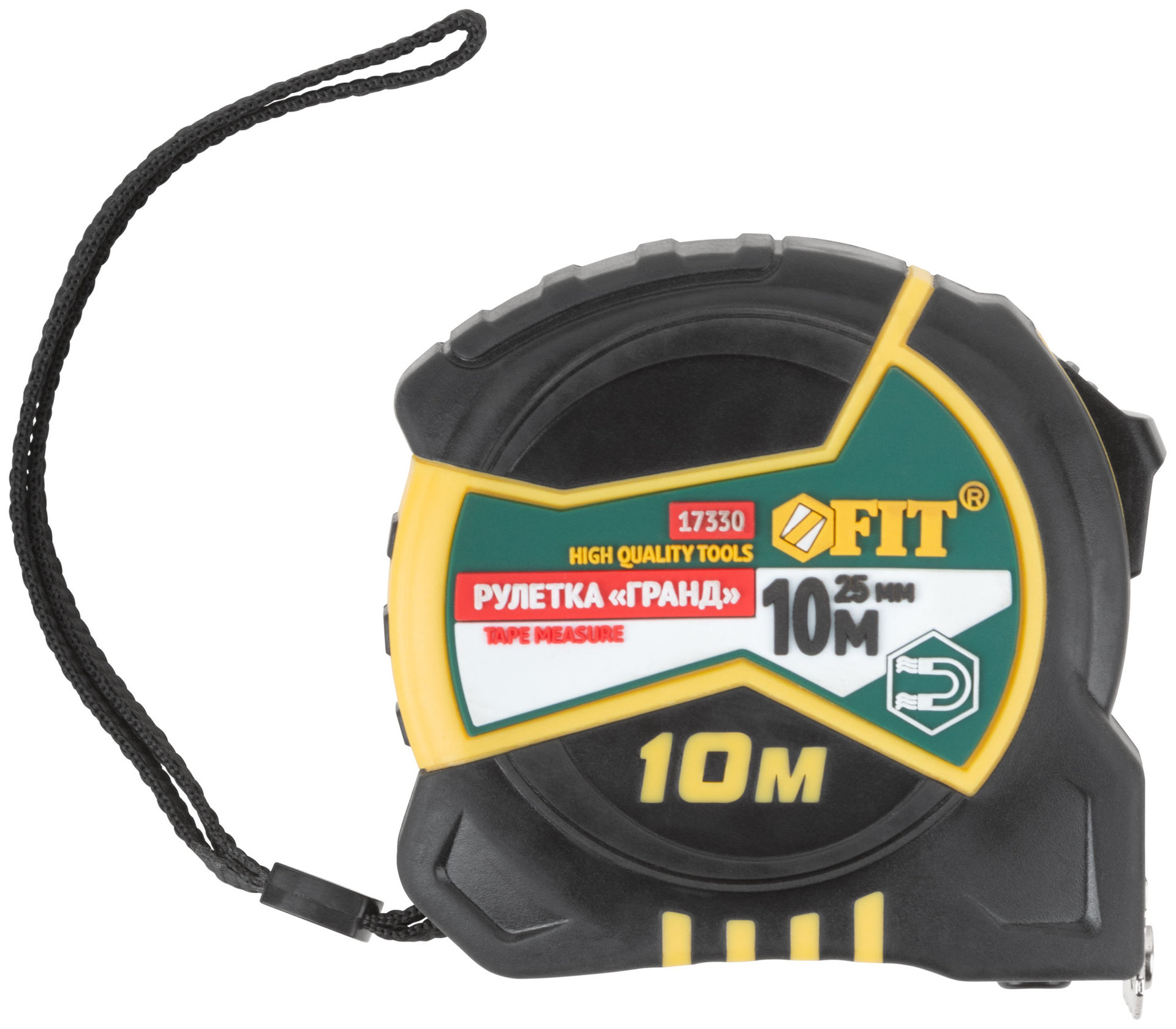 Рулетка Гранд, калибр.лента, нейлон.покр., магн.крючок, двойной стопор, прорезин.корпус 10 м х 25 мм