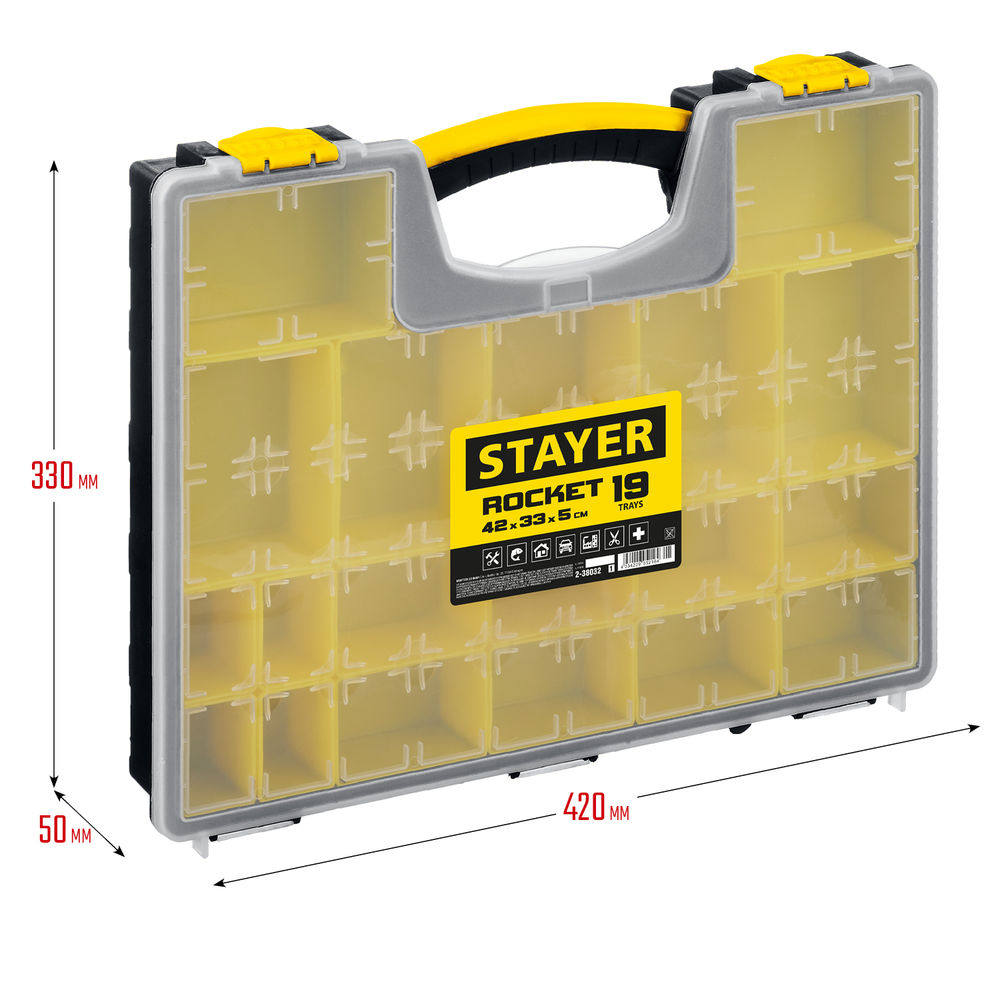 Органайзер пластиковый 420 x 330 x 50 мм, (16.5) с 19 съемными лотками ROCKET-19 STAYER 2-38032