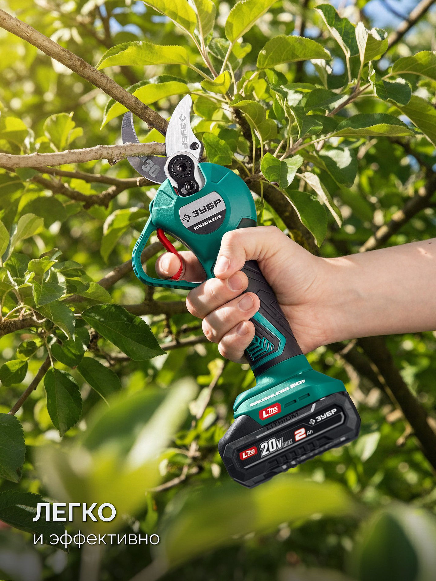 ЗУБР 20 В, 30 мм макс. рез, 1 АКБ LMS (2 Ач), секатор аккумуляторный (СКБ-2030-21)