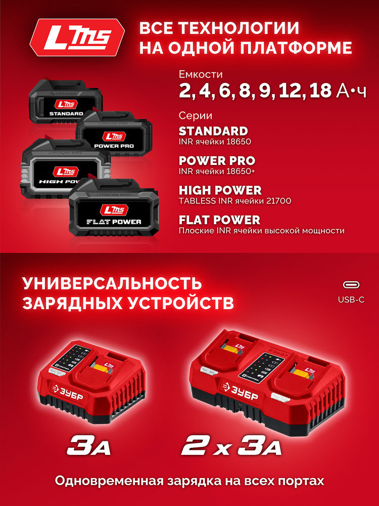 Дрель-шуруповерт ударная 20 В 40 Н·м 2 АКБ LMS 2 А·ч сумка ЗУБР ДШУ-40-22