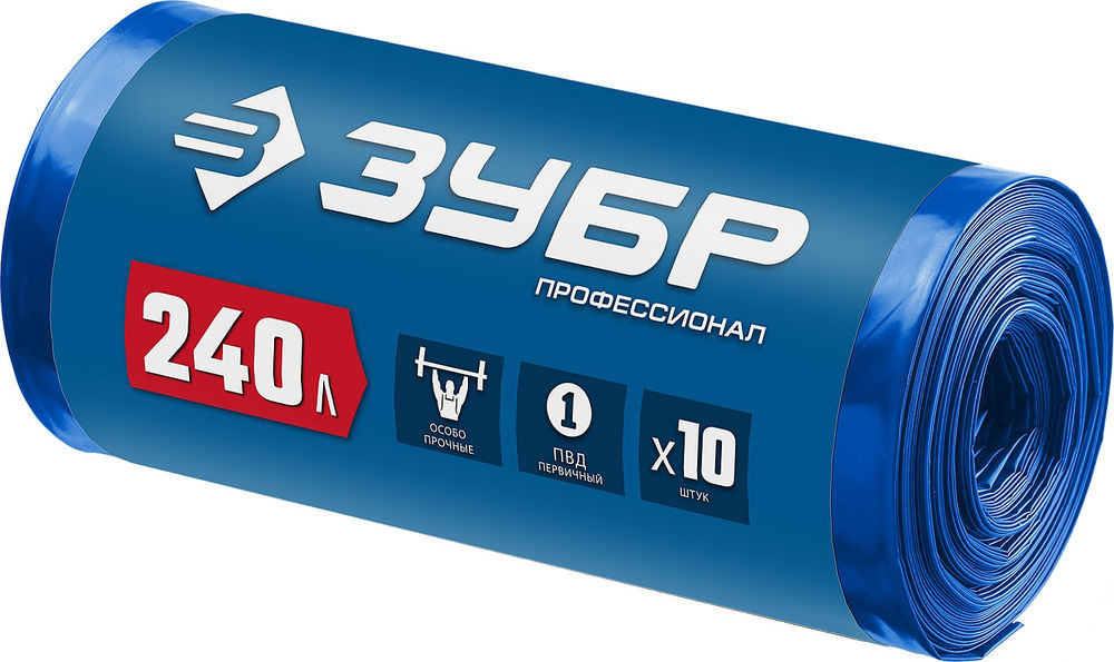 Мешки строительные мусорные 240 л, 10 шт, синие, из первичного материала, особопрочные ЗУБР Профессионал 39159-240