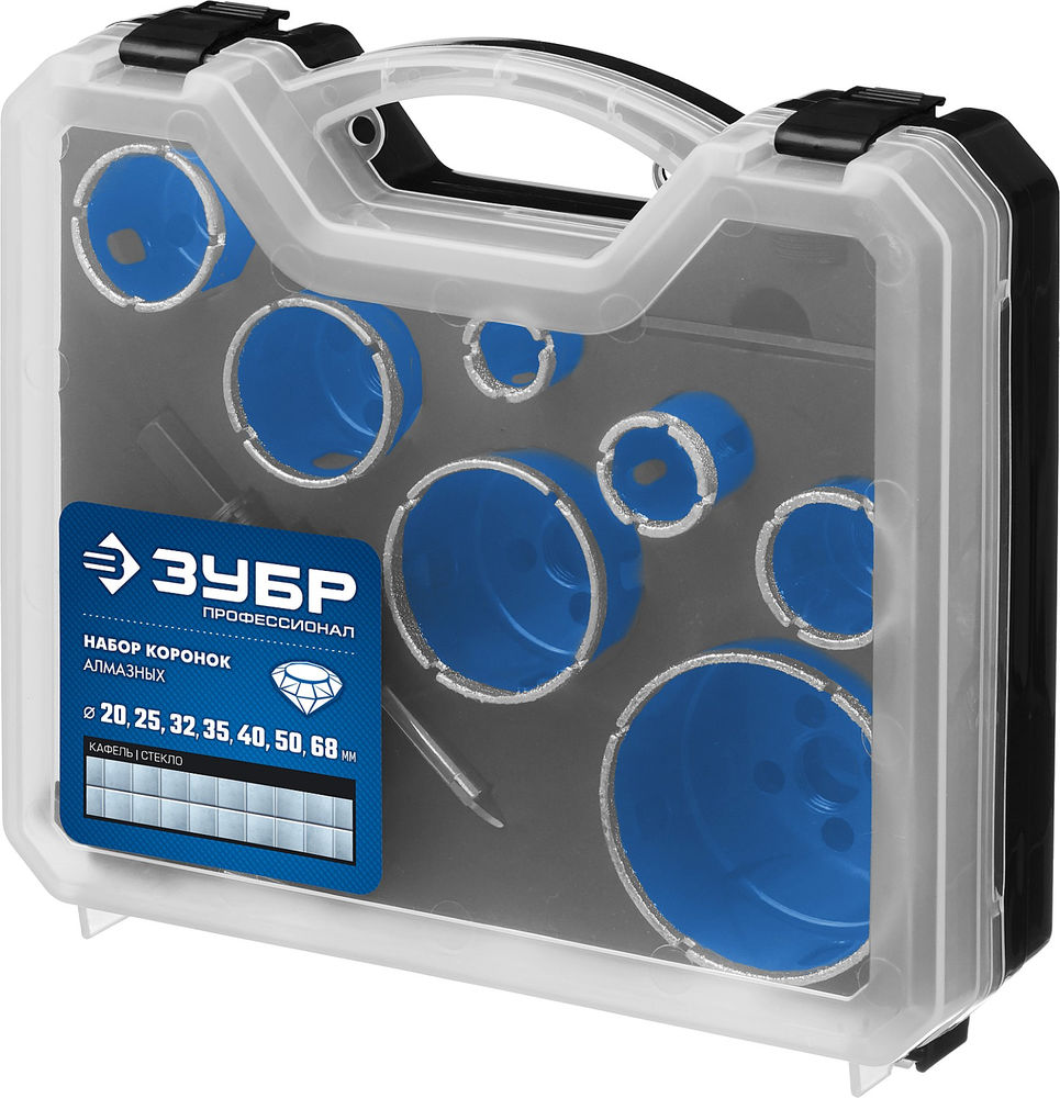 Набор алмазных коронок с оснасткой 7 шт (d 20/25/32/35/40/50/68 мм) ЗУБР Профессионал 29870-H7_z01