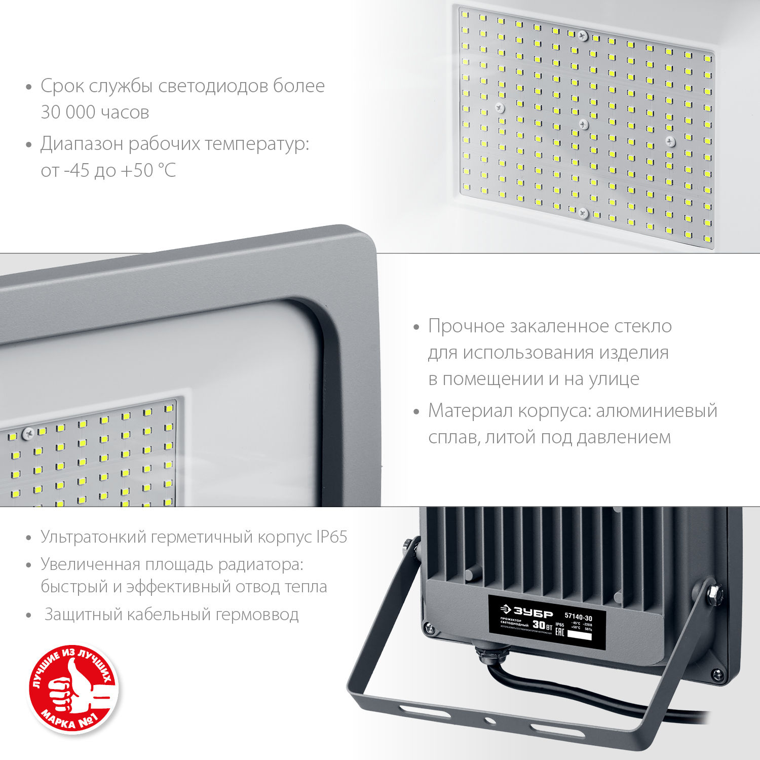 ЗУБР ПСВ-150, 150 Вт, 6500K, IP 65, светодиодный прожектор, Профессионал (57140-150)