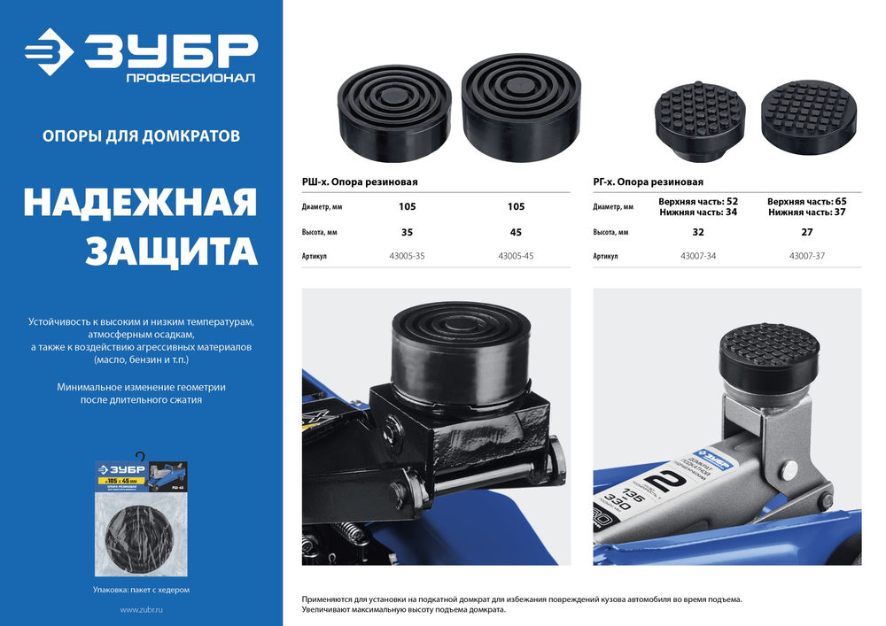 Резиновая опора для домкрата D52/d34/H32 мм Профессионал ЗУБР РГ-34 43007-34