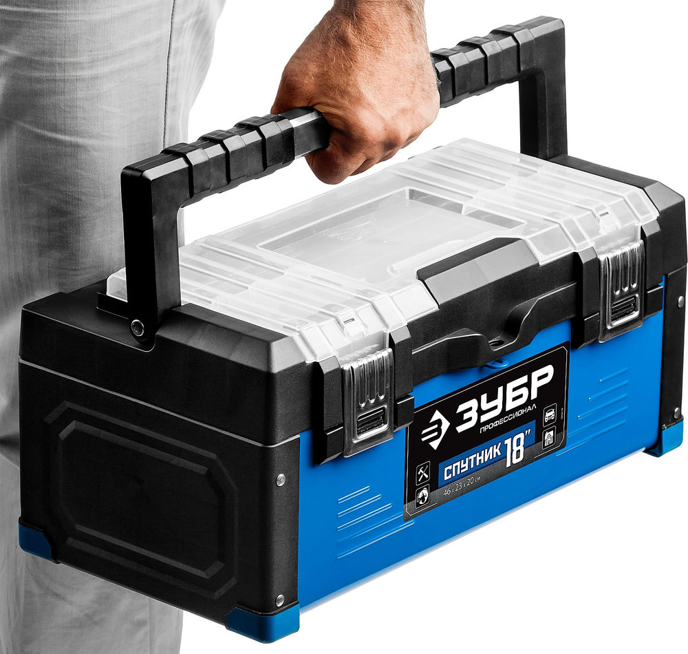 Металлический ящик для инструментов 460 х 230 х 200 мм 18 Профессионал ЗУБР СПУТНИК-18 38153-18
