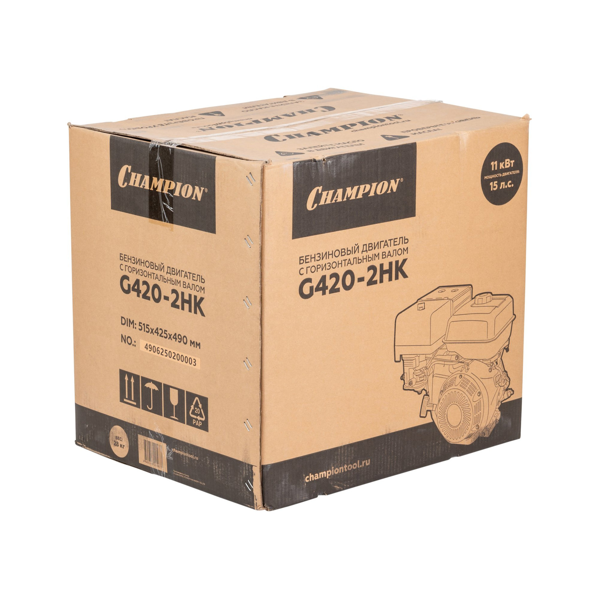 Двигатель 15лс/11кВт 420см? 25мм 28кг шпонка CHAMPION G420-2HK