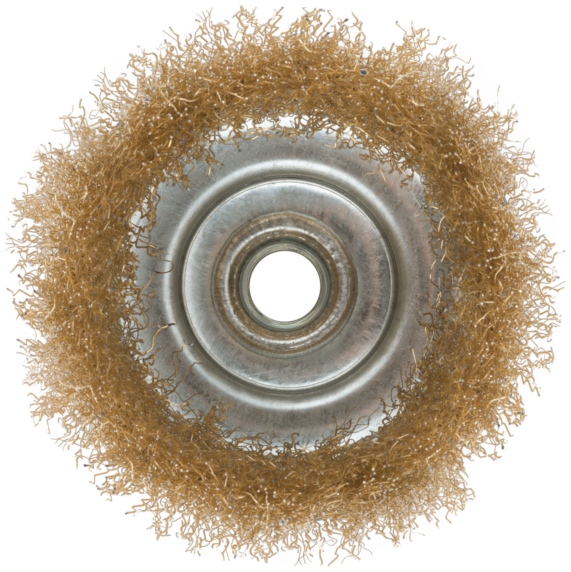 Корщетка, тип чашка, гайка М14, стальная латунированная волнистая проволока 100 мм (38943М)