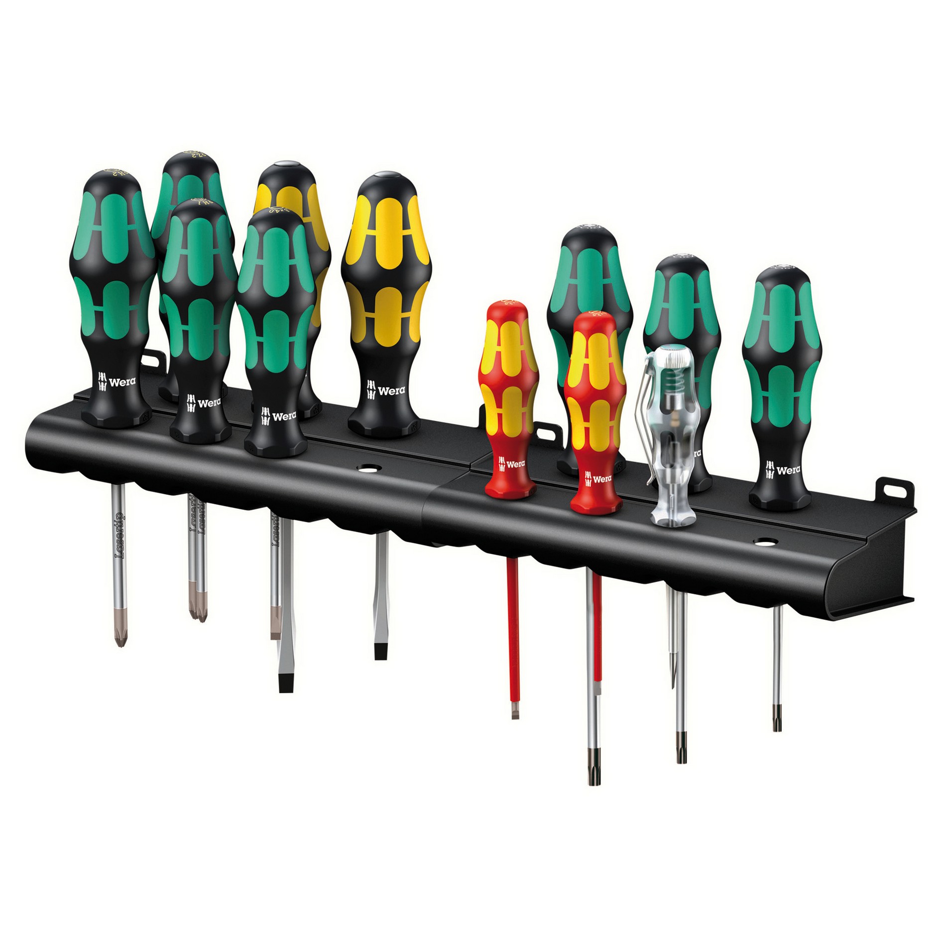 Набор отвёрток PH 2, PZ 1/2, SL 4, силовые SL 5.5/7, TX 15/20/25, SL VDE 2.5/3.5, индикатор напряжения + 2 подставки, 12 пр. Kraftform XXL 2 WE-051011