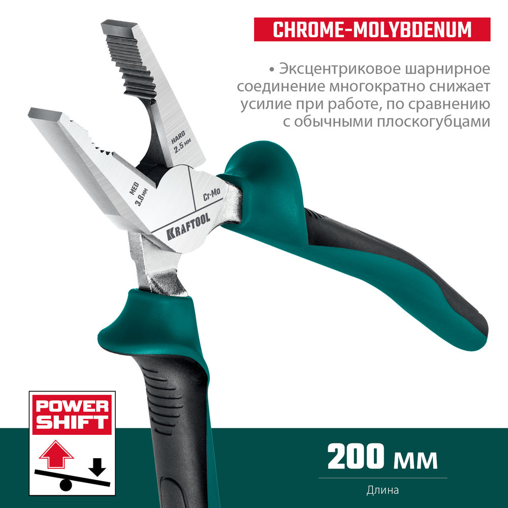 Комбинированные плоскогубцы KraftMax, 200 мм, с эксцентриковым шарниром KRAFTOOL 22011-1-20_z01