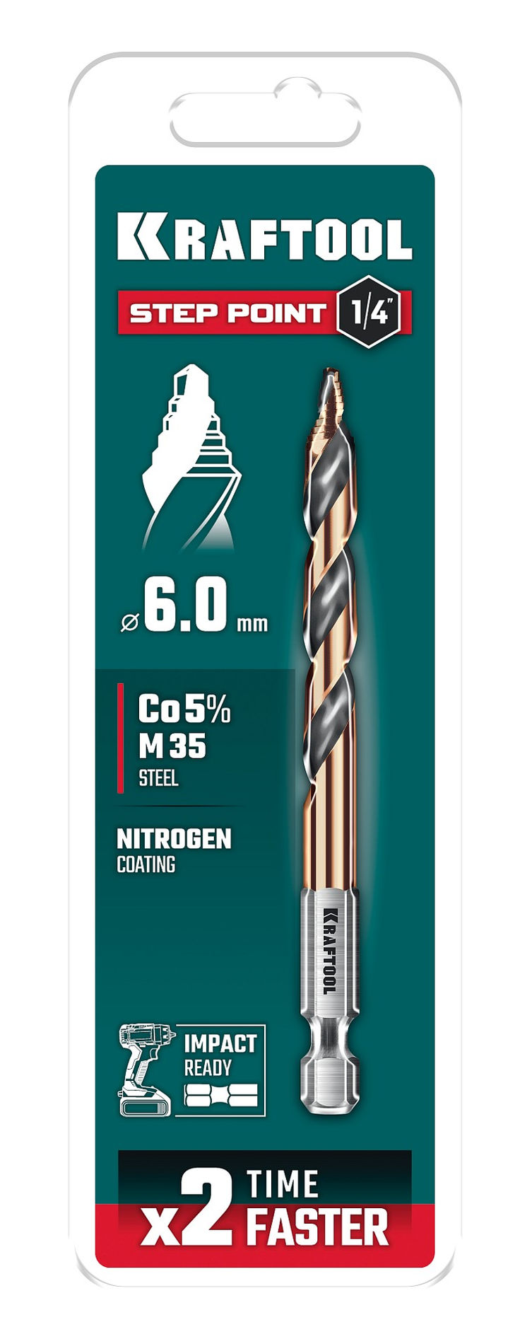 KRAFTOOL STEP POINT, d 6.0 х 98 мм, сверло по металлу для винтовёртов и шуруповертов IMPACT READY (29653-6)