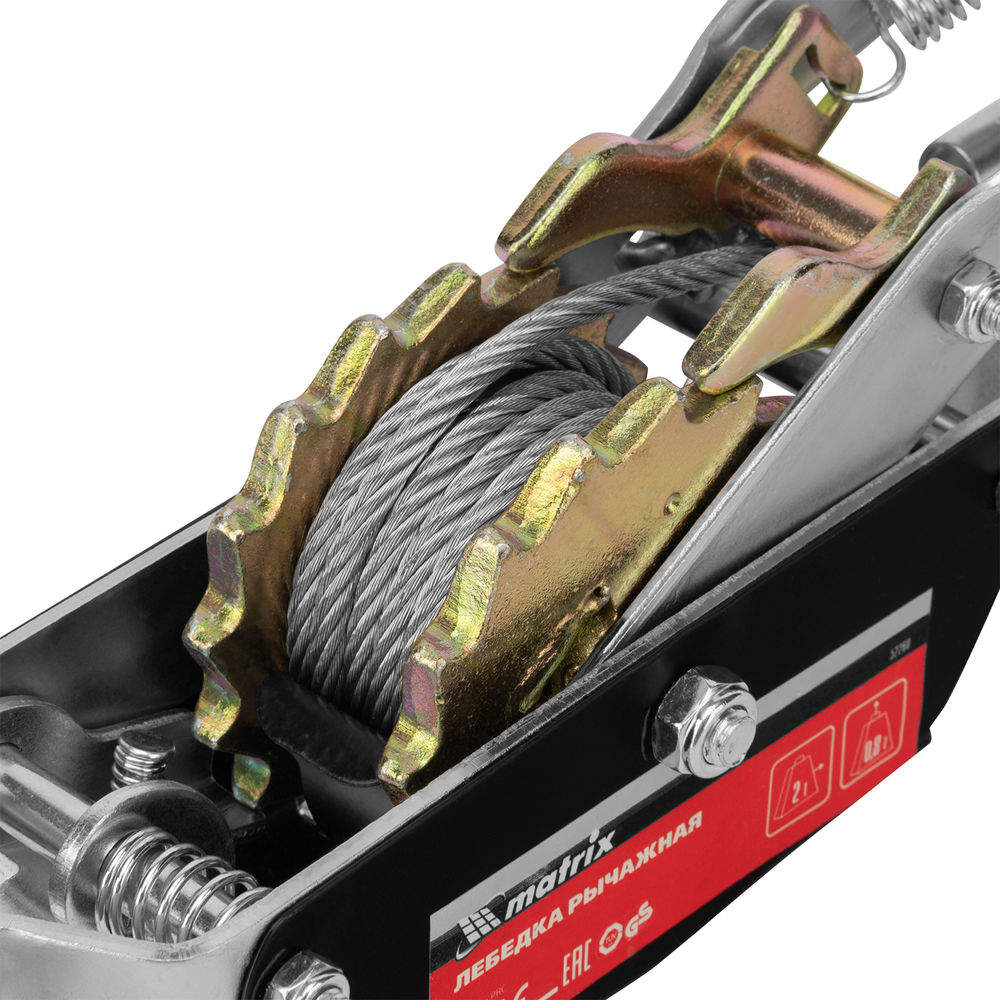 Лебедка рычажная, тяга 2 т, подъем 0.8 т, двойное храповое колесо Matrix (52260)