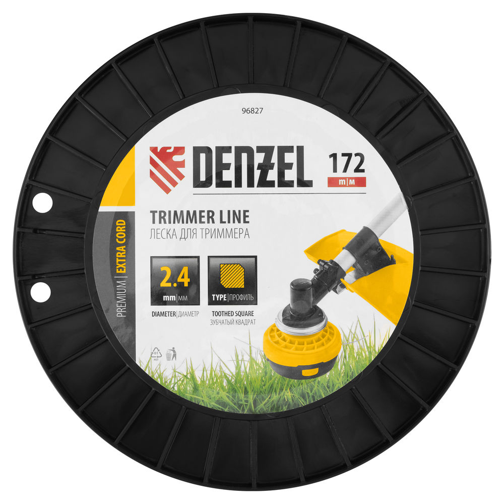 Леска для триммера двухкомпонентная зубчатый квадрат, 2,4мм х 172м, на DIN кат. EXTRA CORD Denzel (96827)