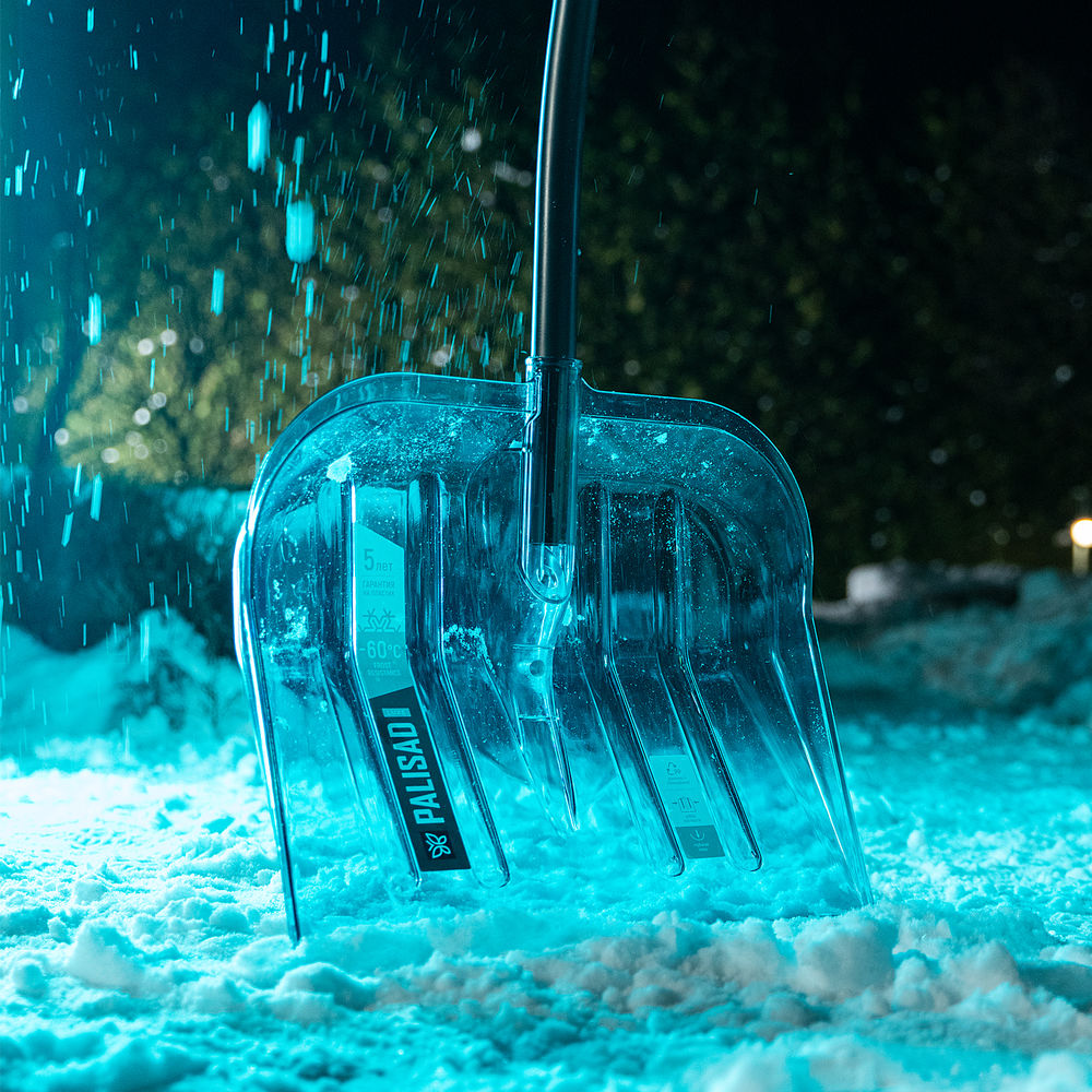 Лопата для уборки снега, поликарбонат, 475х400х1385мм, алюминиевый черенок, ПВХ оплетка, LUXE Palisad (61692)