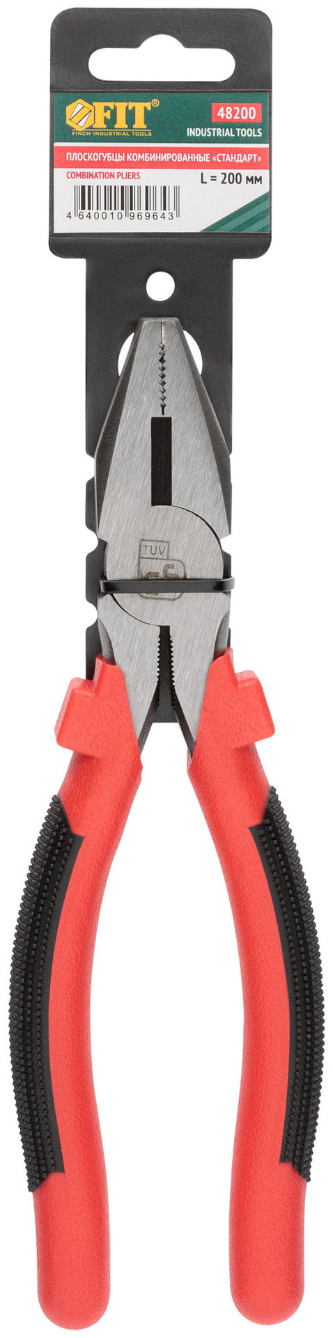 Плоскогубцы комбинированные Стандарт красно-черные пластиковые ручки, полированная сталь 200 мм (48200)