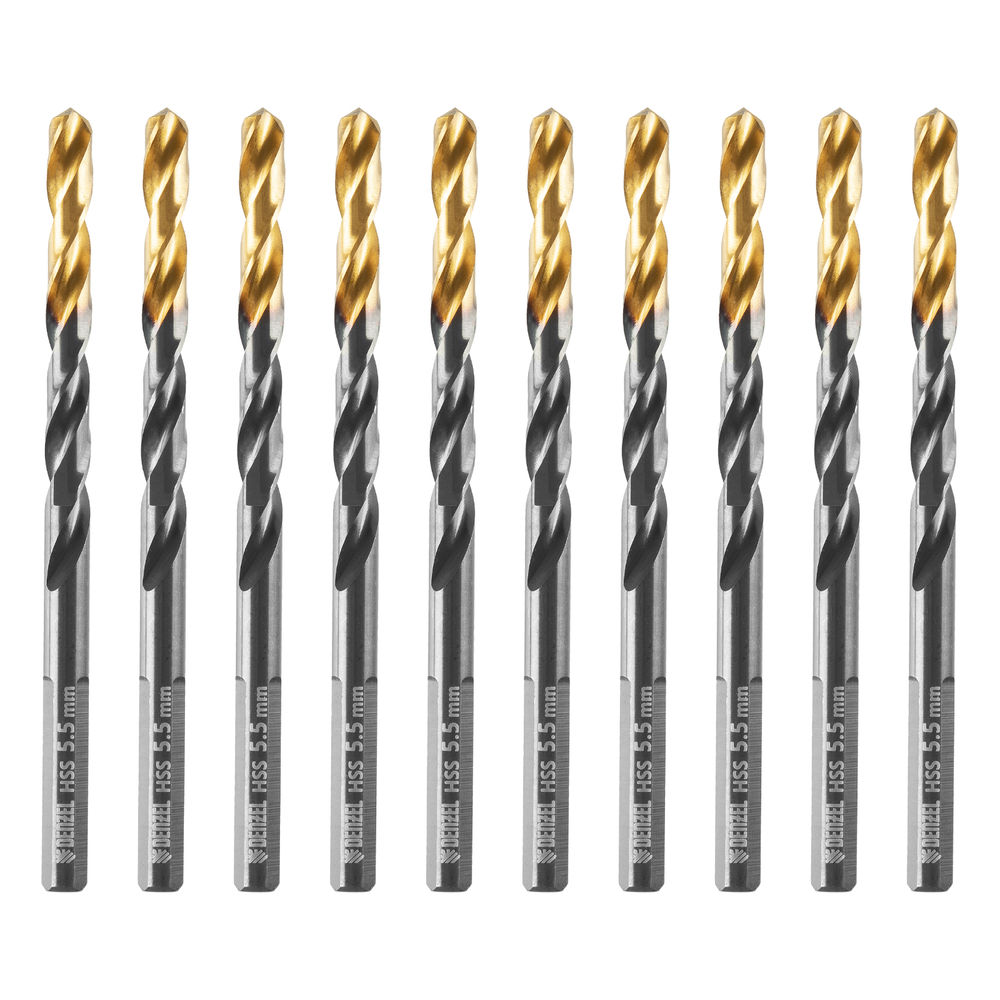 Сверло по металлу, 5,5 мм, HSS-Tin, Golden Tip, 10 шт. Denzel (717214)