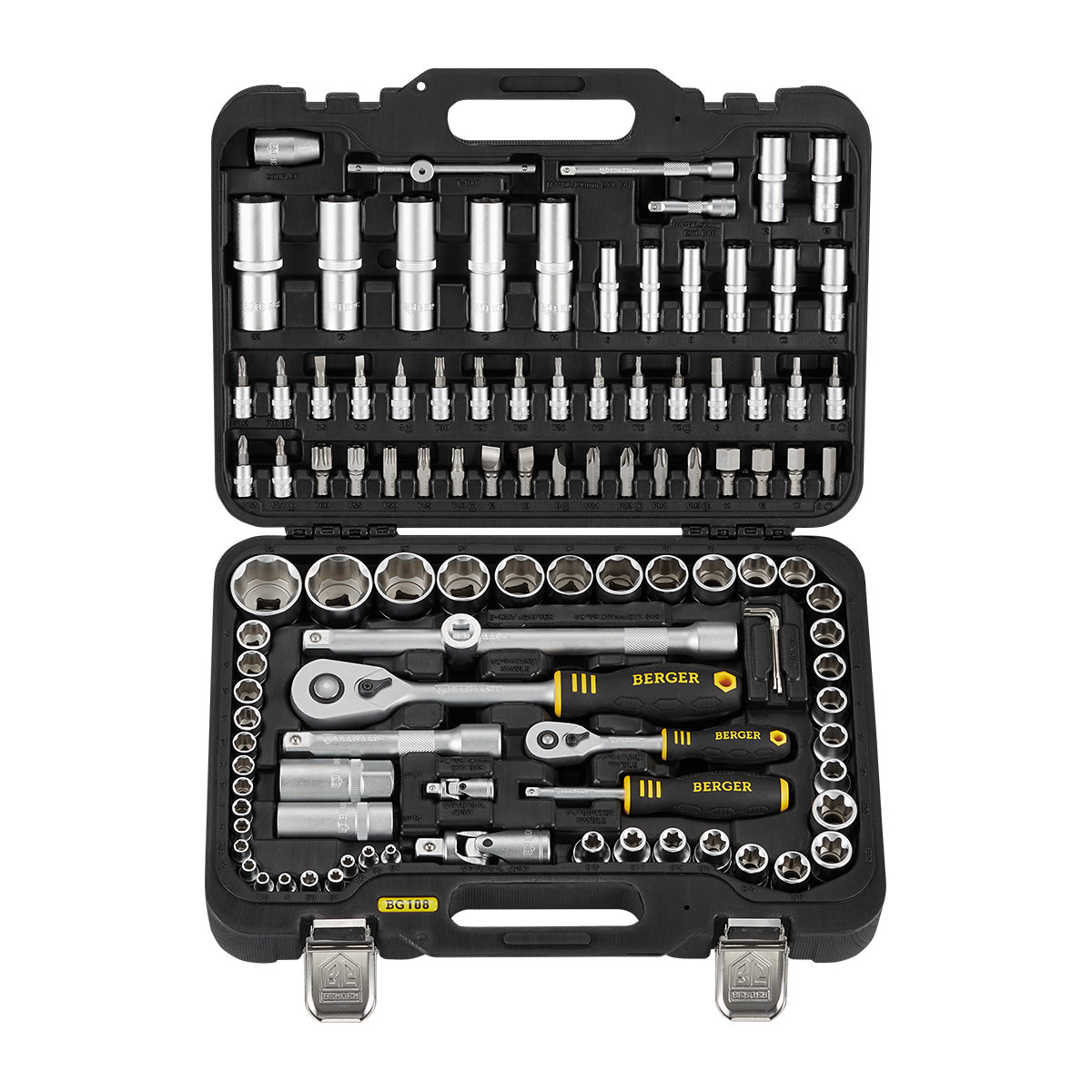 Универсальный набор инструментов BERGER 108 предметов 1/2” - 1/4” «ХОФ» BG108-1214