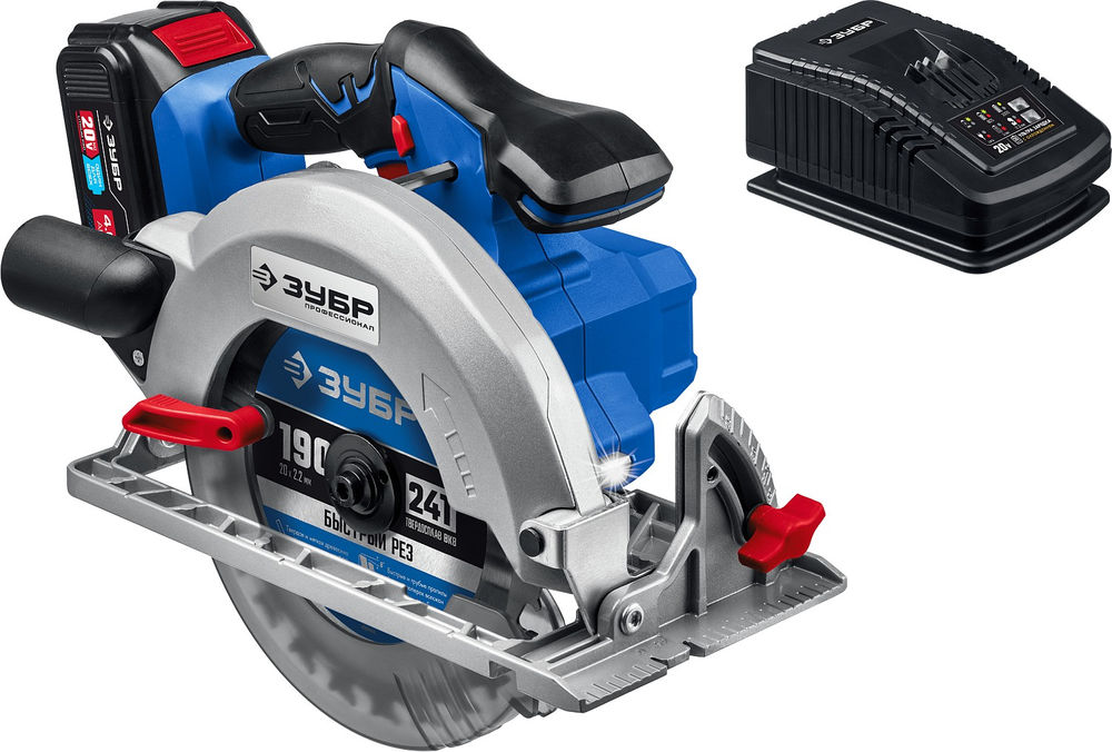 Бесщеточная пила циркулярная 20 В d190 мм 1 АКБ 4 А·ч Профессионал ЗУБР Т7 CPB-190-41