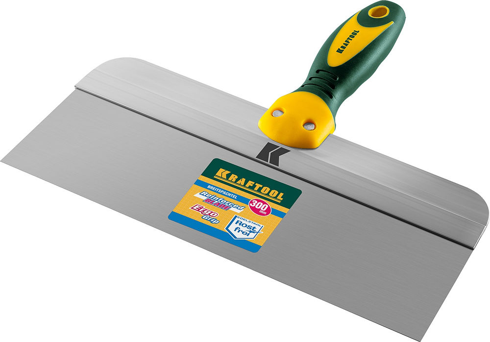 Фасадный шпатель 300 мм, широкое полотно, алюминиевая направляющая, двухкомпонентная ручка, нержавеющий KRAFTOOL 10036-300