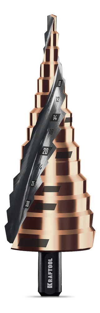 Сверло ступенчатое COBALT, 4–39 мм, 14 ступеней, азотирование, винтовая спираль KRAFTOOL 29691-4-39-14