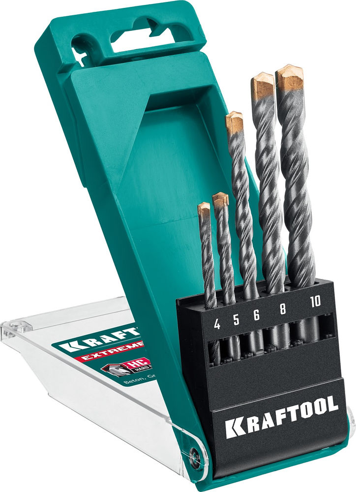 Набор сверл по бетону Extreme, 5 шт: 4-5-6-8-10 мм, трехгранный хвостовик KRAFTOOL 29166-H5