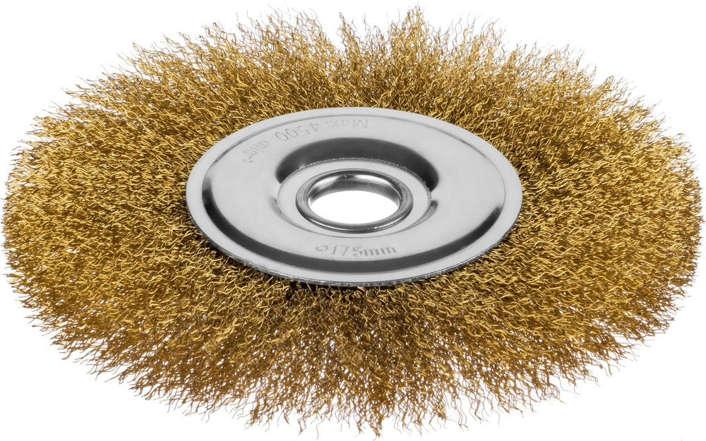 Щетка дисковая для УШМ 175 мм, витая стальная латунированная проволока 0.3 мм MIRAX 35141-175