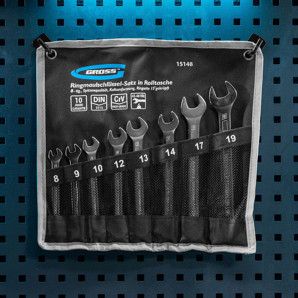 Набор ключей комбинированных 8-19 мм, 8 шт, CrV, холодный штамп Gross