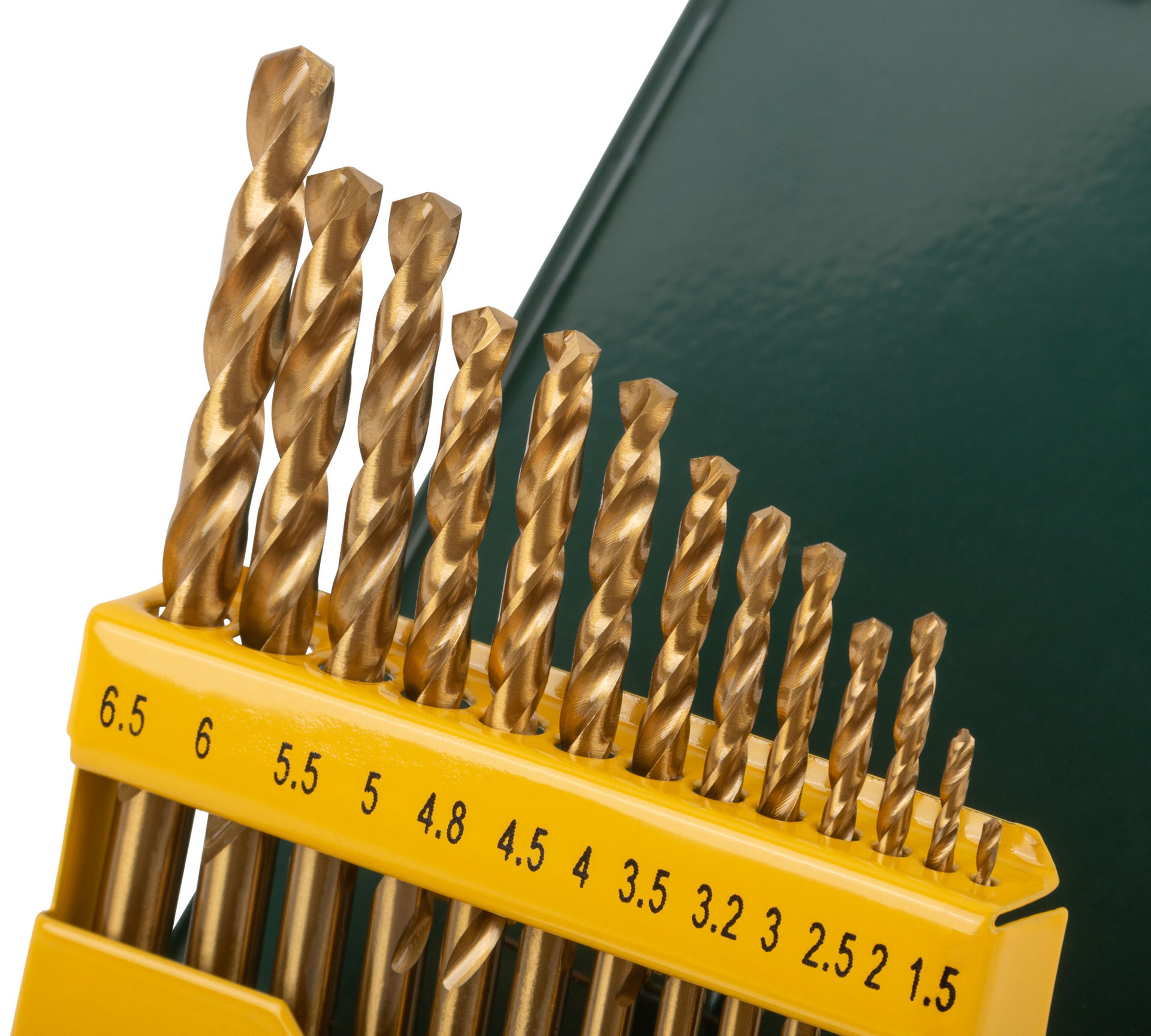 Набор сверл HSS по металлу, титановое покрытие, 13 шт. (1,5-6,5 мм), металлический бокс (34218)