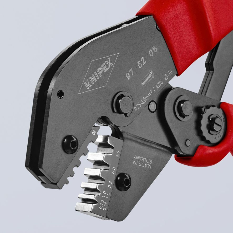 Пресс-клещи, 5 гнёзд, изолированные и неизолированные контактные гильзы, 0.25-6.0 мм?, длина 250 мм (KN-975208)