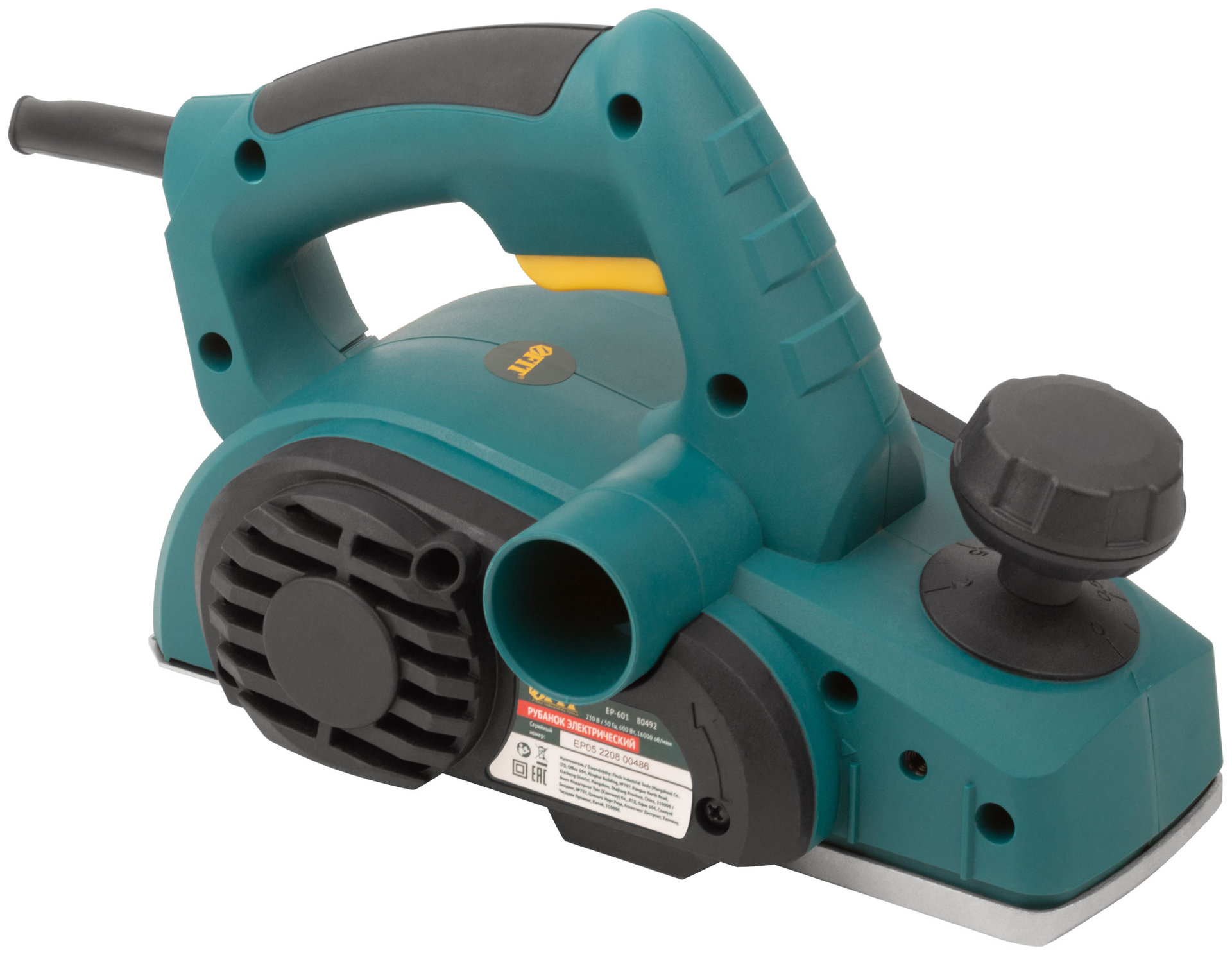 Рубанок 600 Вт; 16000 об/мин; 82 мм; 0-2,0 мм; 2,4 кг; рез. накл.; коробка (80492)