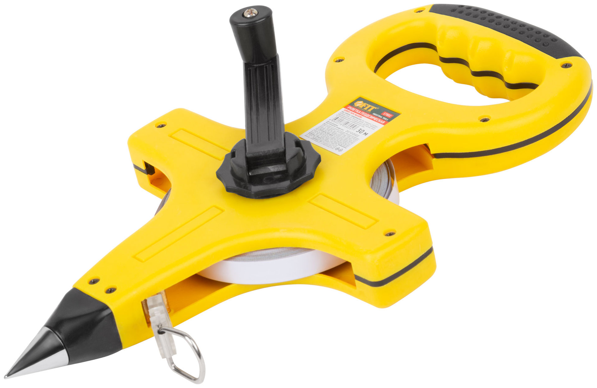 Рулетка геодезическая, стальная лента, желтый открытый пластиковый корпус, прорезиненная ручка 30 м