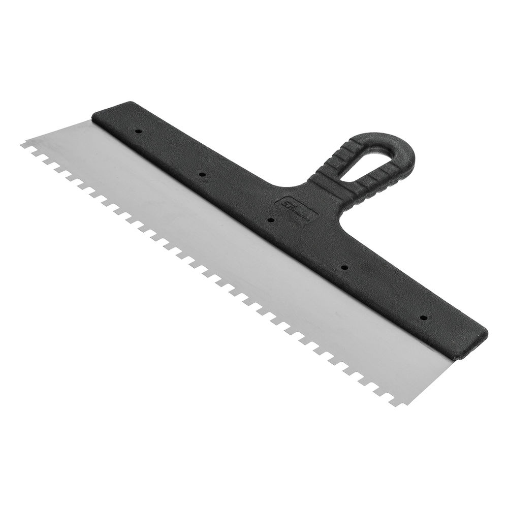 Шпатель из нержавеющей стали, 350 мм, зуб 6 х 6 мм, пластмассовая ручка Сибртех (85468)