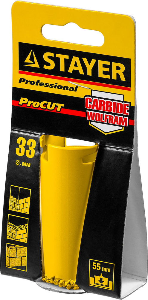 Коронка кольцевая 33 мм, L 55 мм, карбид вольфрама STAYER Professional 33345-33