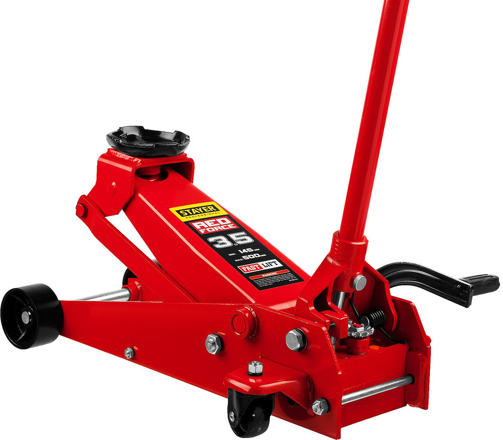 Домкрат подкатной 3.5 т, 145 - 500 мм с быстрым и высоким подъемом для СТО F-35 RED FORCE Professional STAYER 43155-3.5