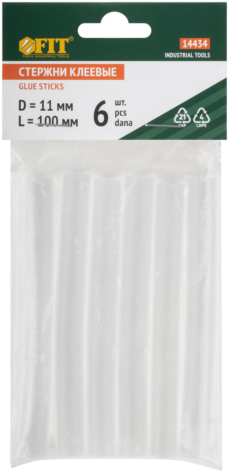 Стержни клеевые кристально прозрачные 11х100 мм, 6 шт. (14434)