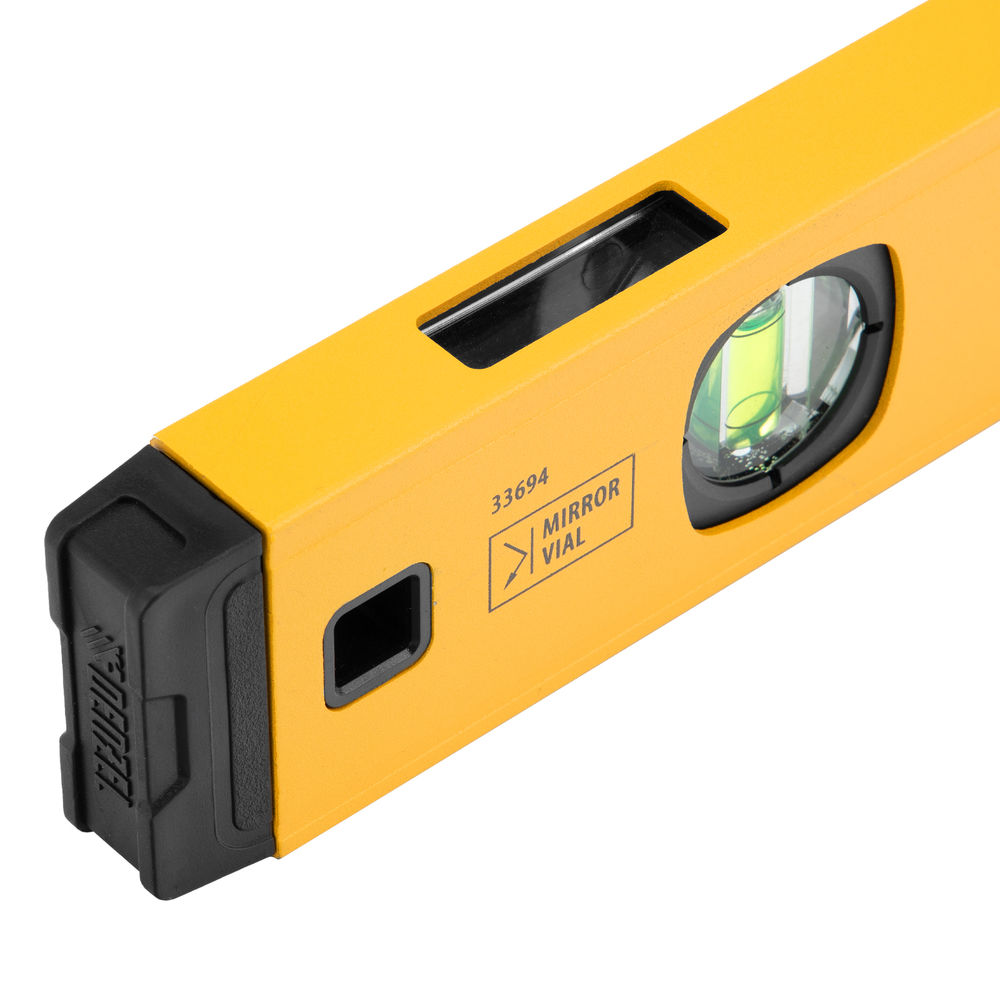 Уровень алюминиевый, магнит, фрезерованный, 3 глазка (1 зеркал.) 0,5 мм/м, 1200 мм Denzel (33694)